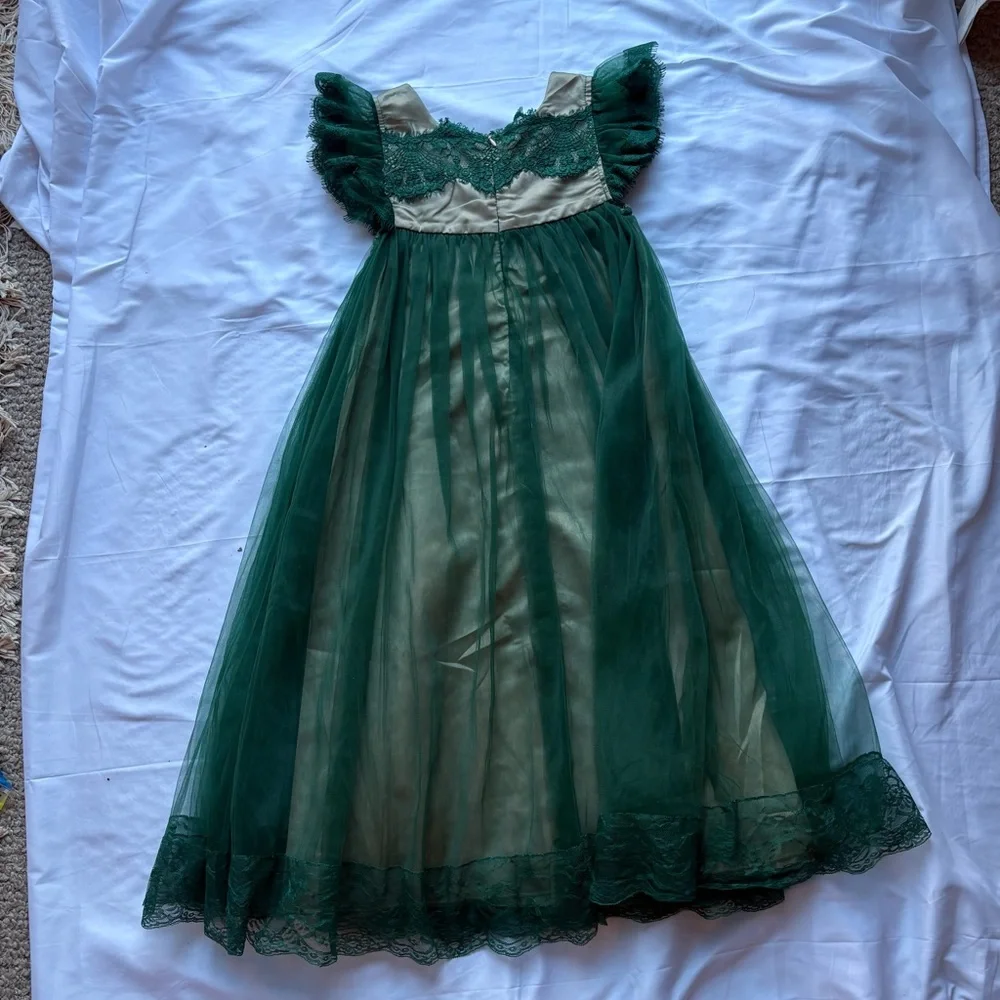 Trish Scully | Emerald and Cream Lace Gown Jr Bridesmaid Formal Kids Sz 10 NWT